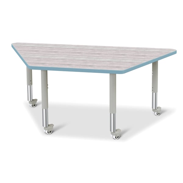 Berries Trapezoid Activity Table, 30 in. x 60 in., Mobile, Driftwood Gray/Coastal Blue/Gray